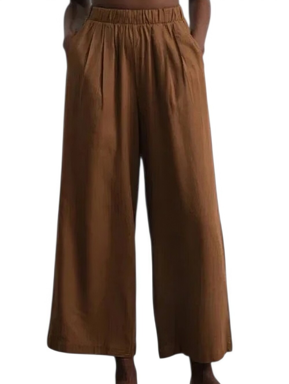 OZMA Crop Wide Leg Pants Women Medium Umber Silk Noil